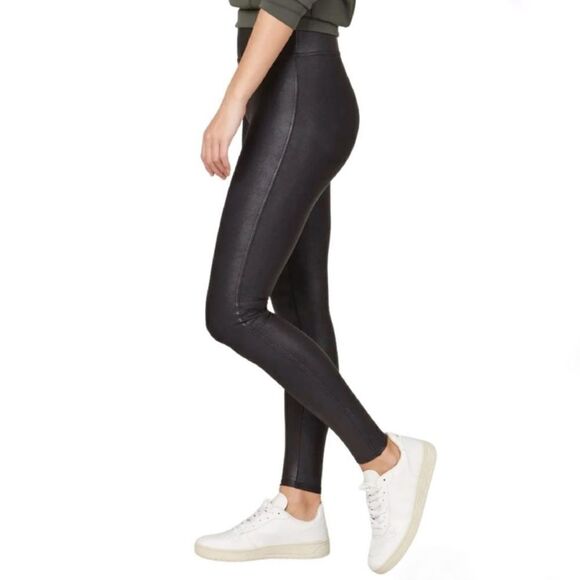SPANX Leggings Faux Leather Shapes Lifts Flattering Compression Black Size M - Picture 3 of 14